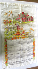 Vintage Calendar Kitchen Dish Towel 1981 Country Red Farmhouse Fall Leaves  picture