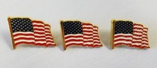3 - American Flag Lapel Pins Gold Patriotic USA picture
