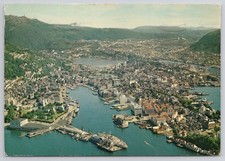 Bergen Norway Aerial View Harbor Mountains 1971 Posted Postcard Normann picture