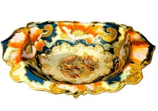 Antique Nippon Kinjo Footed Bowl Hand Painted Orange Poppies Moriage Gold Gilt picture