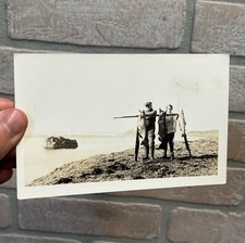 Vintage RPPC Postcard Man & Woman w/ Fish Catch Salmon Shore Lake Scene Fishing  picture