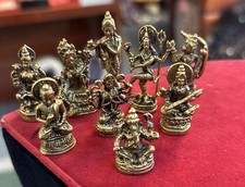 Set Of 9 Brass Hindu Gods And Goddess 1” Average Size picture