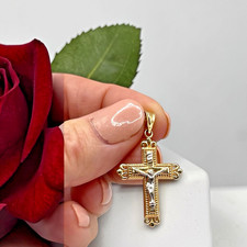 MA Michael Anthony 14K Yellow & White Gold Crucifix Cross Religious Pendant, 1