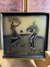 VTG Israel A.N. Oppenheim Black Burnished Hand Engraved Enamel Wall Hanging picture