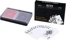 Ritz 2 Decks Poker Size 100% Plastic Playing Cards Set in Plastic Case, Waterpro picture