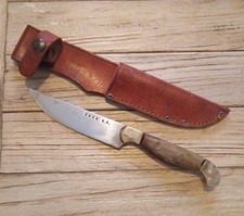 Vintage FAMA MANIAGO Hunting Knife Custom ITALY Leather Sheath Wood Handle_AE picture