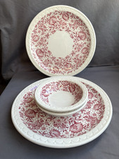 Syracuse China Roxbury Red Plates Berry Bowls Set 4 Econo-Rim Vintage USA picture