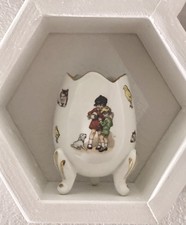 50s CID Limoges Porcelain Cracked Egg Pedestal Vase Kids Puppies Cats No Damage picture