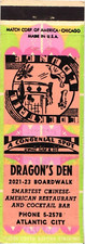 Dragon's Den Atlantic City NJ Vintage Matchbook Cover 1940s-50s picture