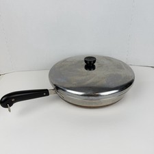Revere Ware Pre 1968 Double Ring Copper Bottom 12” Skillet Frypan w/ Lid Vintage picture
