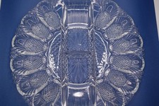 Vintage L. E. Smith Heritage Clear Cut Glass Deviled Egg Plate & Relish Tray picture