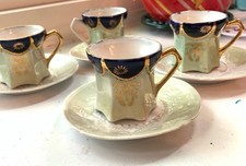 Antique German Cobalt Blue Gold Gilt Demitasse Cup & Saucer Set -4 Duos Mark 247 picture