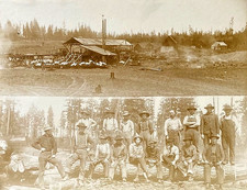 ORIGINAL WESTERN LUMBERJACKS w/ LUMBER MILL  ALTA CA. PHOTO c1880's picture