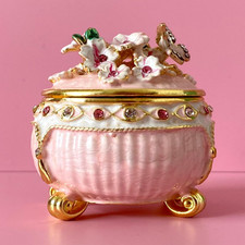 Crystal Jeweled Enameled Trinket Jewelry Boxes Hinged Hand-Painted Flower Butter picture