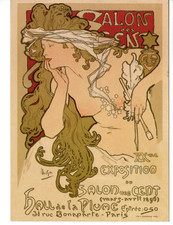 Salon des Cent Exposition-Risque Lady-Alphonse Mucha French Poster Art Postcard picture