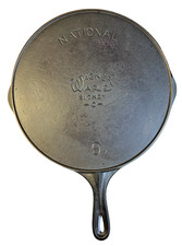 Antique Wagner Ware National No # 9 Cast Iron Skillet Sidney O Dual Logo FLAT picture