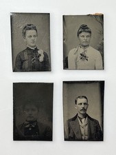 Lot of 4 Antique Miniature Gem Tintype Photos Men Women 1800s Victorian picture