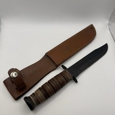 KA-BAR USMC 1217 Fighting Utility Knife 7” Blade Leather Handle Sheath picture