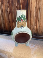 Vintage Christmas Holiday Chiminea Pinecones Holly Berry picture