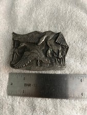 Bergamot Brass Works 1977 Ducks Goose Z-144 Embossed Belt Buckle - Made in USA picture