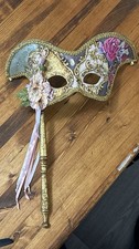 Vintage Wayne M Kleski Katherine’s Collection Venetian Masquerade Mask on Stick picture