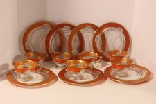 Antique Moser Attributed Glass Cup/Saucer Set, HP Enamel, 7 Sets Available picture