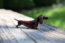 Glass Dachshund Figurine, Hand Blown Wiener Dog Miniature, Lampwork Sausage Dog picture