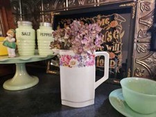 Vintage German Milk Pitcher with Pink Flowers, Large Floral Creamer, Germany picture
