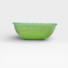 Vintage Jadeite Rare Candlewick Square Beaded Glass Bowl Green Antique picture