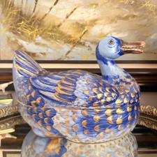 Vintage Italian Hand Painted Blue Duck Tureen with Lid by Meiselman Imports picture