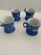 4 Vintage Currier and Ives Mugs “The Homestead in Winter” Series, Gold Rimmed picture