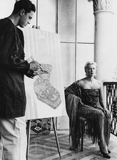 Actress Tilda Thamar sitting for a portrait painted by her husband- Old Photo picture