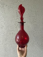 Vintage Rainbow Glass MCM Ruby Cadmium Crackle Glass Flame Twist Decanter Rare picture