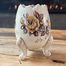 Vintage 1962 Napco C3199/M Cracked Egg Vase Footed Yellow Rose Porcelain 5