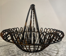 Vintage French Style Twisted Wire Wrought Iron Gathering Basket Rustic Farmhouse picture
