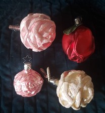 Lot 4 Vtg Blown Glass 3  Clip-On Rose Flower 1 Hanging Ornaments  Germany  picture