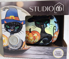 Studio 66 Halloween Black Cat Pumpkins Light Crackle Glass 6 Hour Timer 6