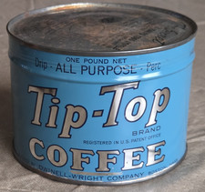 Vintage 1930-40s Tip Top One Pound Unopened Full Coffee Can with Key Attached picture