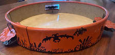 T. Cohn USA Vintage Tin Halloween Tambourine Owl Bats Black Cat picture