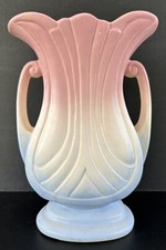 Vintage Hull Pottery Vase Mari Gras Double Handled Art Deco Pink Blue picture