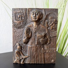 Vintage Egino Weinert Bronze St Ignatius Loyola Plaque Jesuit Religious Decor picture