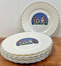 Set of 8 Vintage Arcopal French Holiday Village Dinner Plates 10.75” Round picture