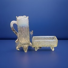 Vintage Northwood/L.G. Wright Clear/White Glass Old Well Pump & Wood Trough Vase picture