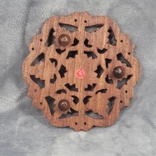 Vintage Hand Carved Sheesham Wood Trivet Hot Pad 5.75 Inch Floral Decorative Art picture