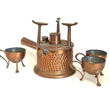 Victorian WMF Copper Spirit Burner Set Warmer Cups Hammered Antique picture