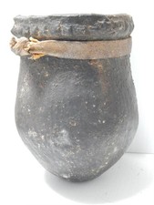 ANTIQUE 19c NAVAJO INDIAN POTTERY WATER DRUM POT - FABULOUS OLD PATINA  picture