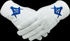 Masonic White Gloves Blue Embroidered G Logo Square & Compass picture