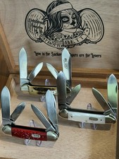 NIB Case XX RED WHITE AND STAG BIG CHIEF 4 Blade Canoe Bone Pearl Stag COMBO 🔥 picture