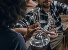 Grav® LARGE Deco Beaker Bong 11” Glass Water Pipe, CLEAR, Smooth Amazing Hits picture