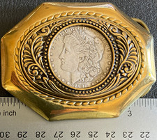 Heritage Buckles Western Americana Solid Brass Belt Buckle 1896 Morgan Dollar picture